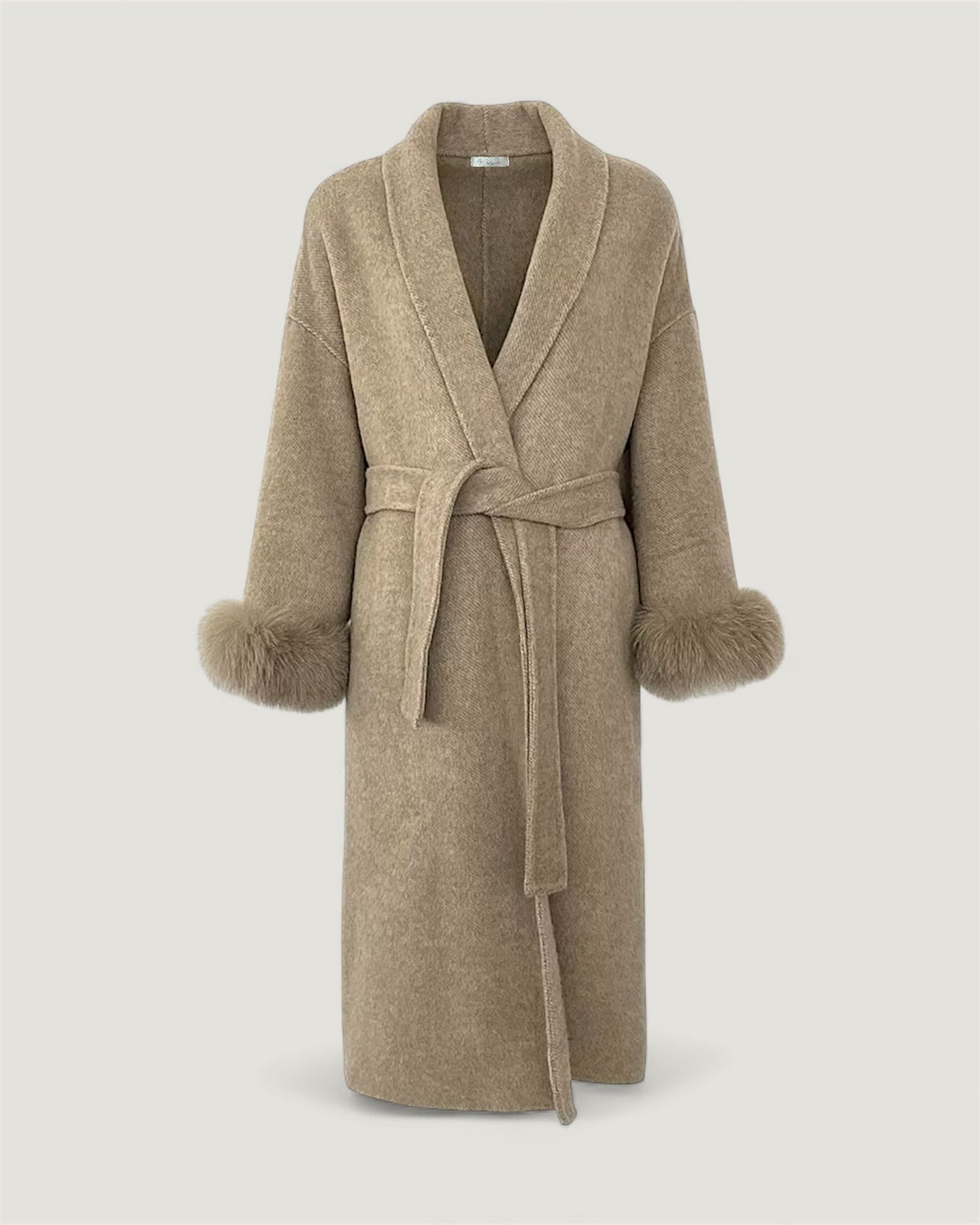 Cappotto lungo di lana con pelliccia