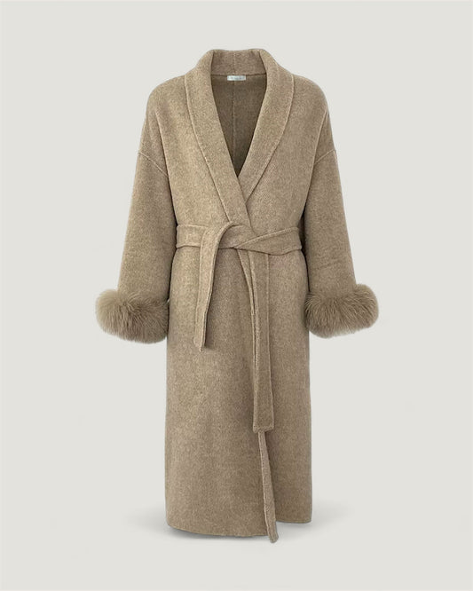 Cappotto lungo di lana con pelliccia