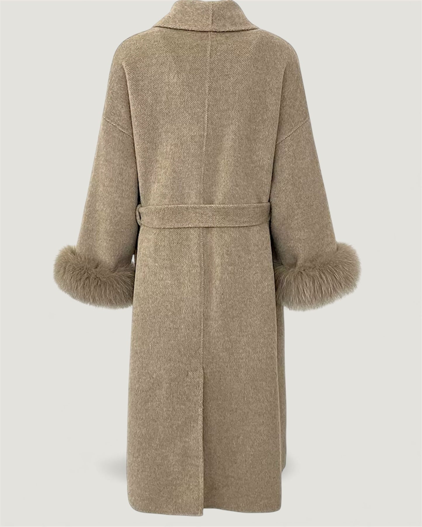 Cappotto lungo di lana con pelliccia