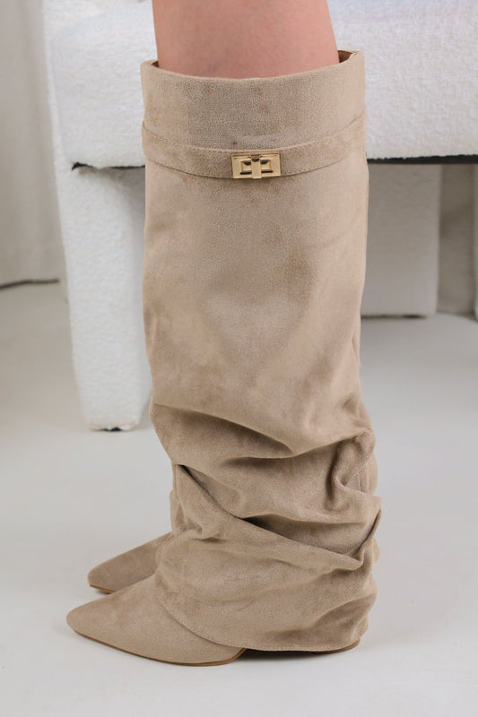 Stivali Melany Stacked - Beige Scamosciato