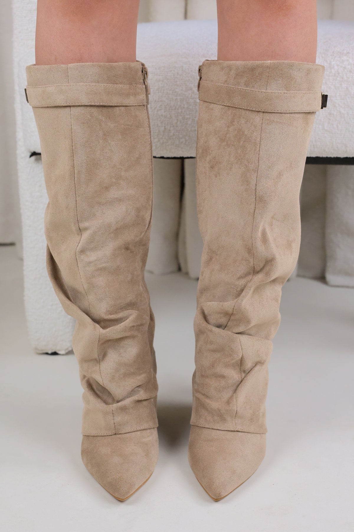Stivali Melany Stacked - Beige Scamosciato