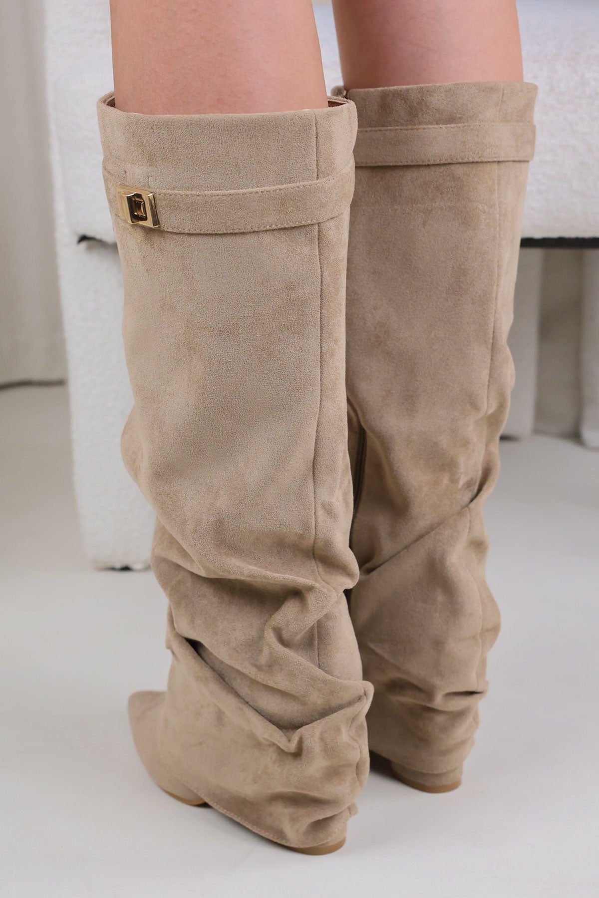 Stivali Melany Stacked - Beige Scamosciato