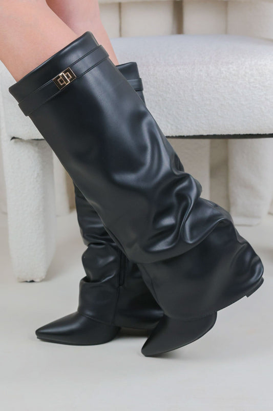 Stivali Melany Stacked - Pelle liscia nera