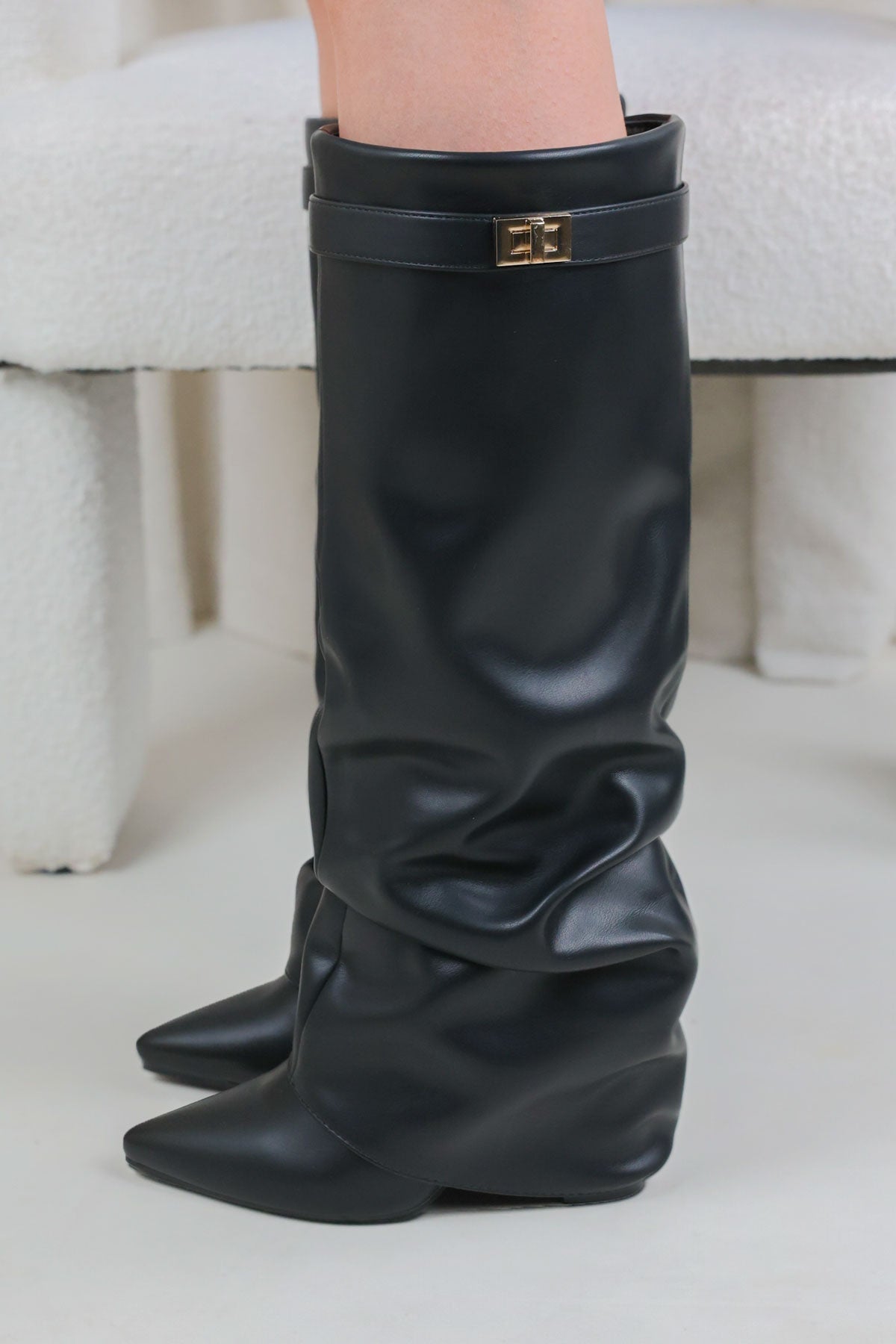 Stivali Melany Stacked - Pelle liscia nera