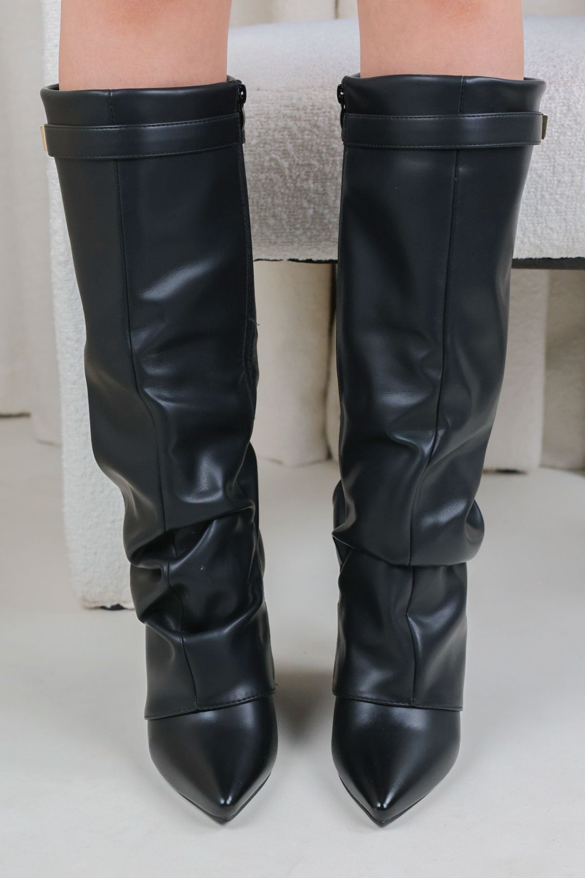 Stivali Melany Stacked - Pelle liscia nera