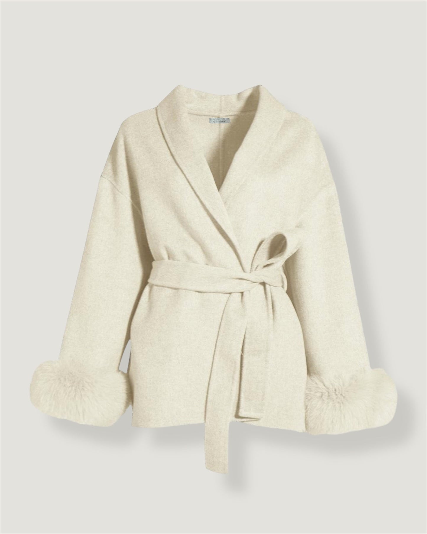 Cappotto corto in lana con rifiniture in pelliccia
