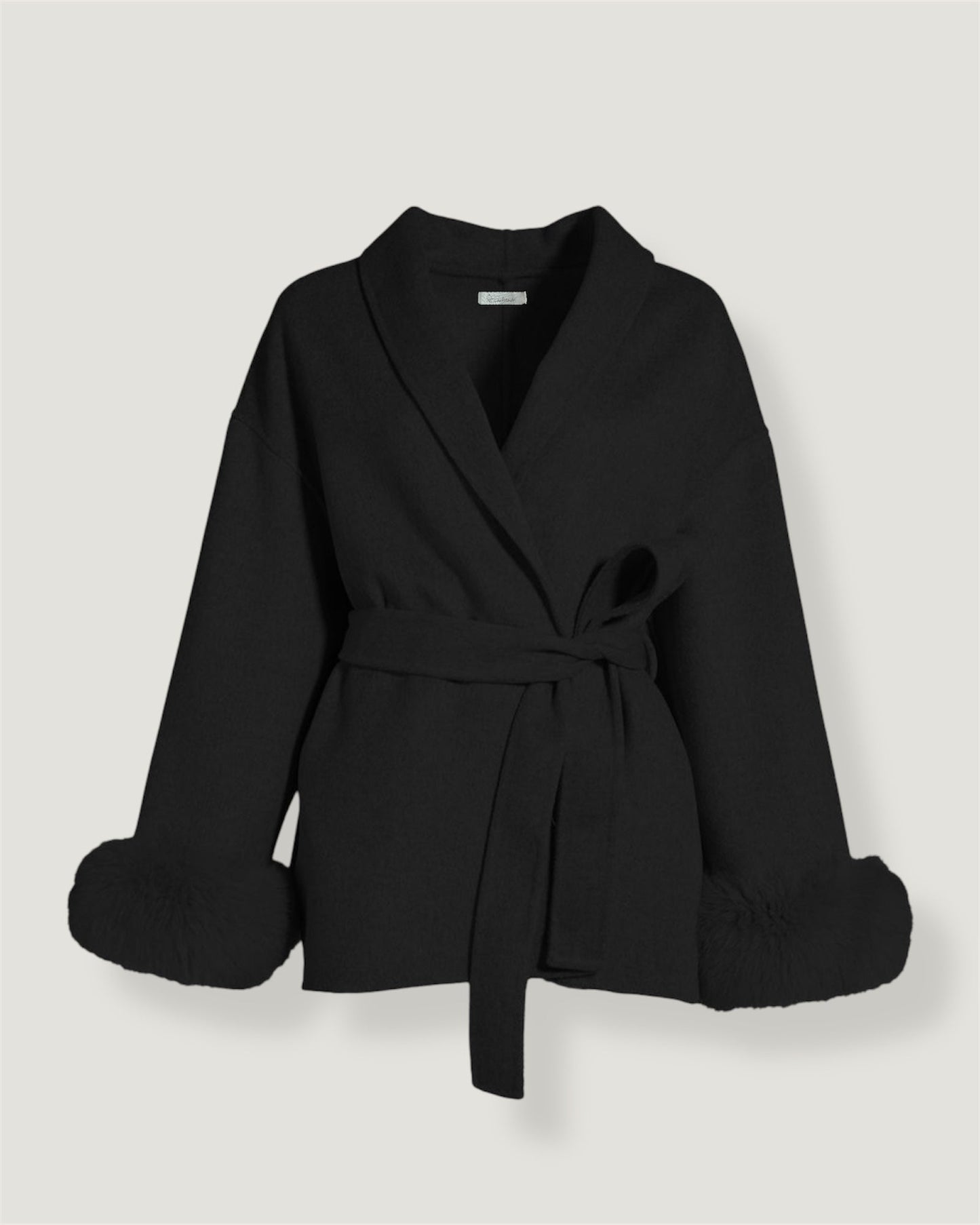 Cappotto corto in lana con rifiniture in pelliccia