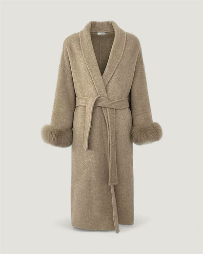 Cappotto lungo di lana con pelliccia