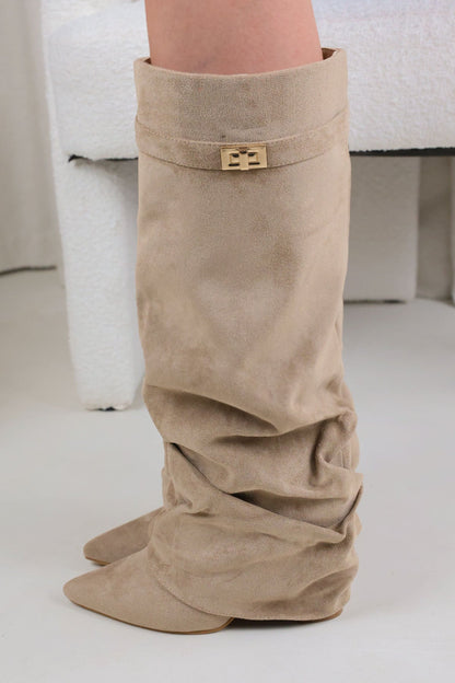 Stivali Melany Stacked - Beige Scamosciato