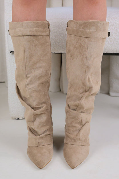 Stivali Melany Stacked - Beige Scamosciato
