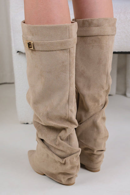Stivali Melany Stacked - Beige Scamosciato