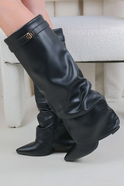 Stivali Melany Stacked - Pelle liscia nera