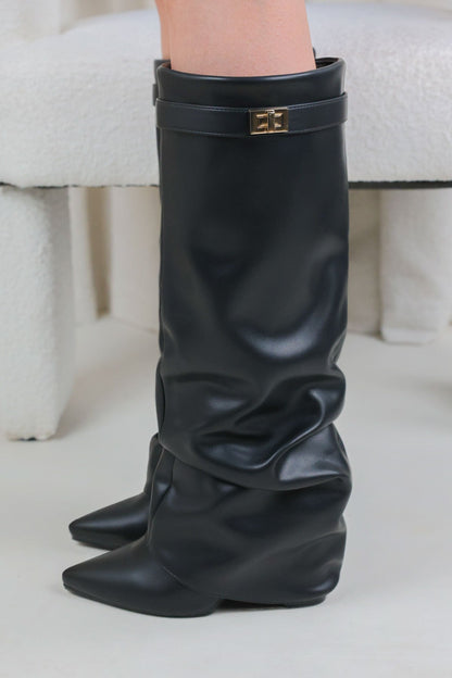 Stivali Melany Stacked - Pelle liscia nera
