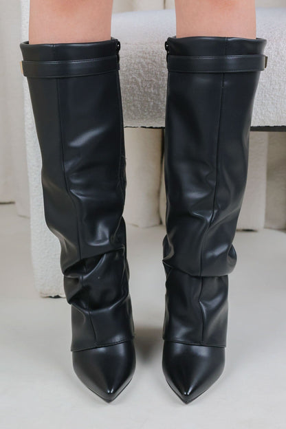 Stivali Melany Stacked - Pelle liscia nera